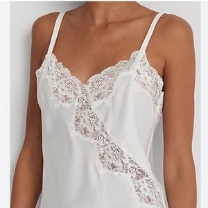 Oscar De La Renta White Lace Satin Maxi Dress